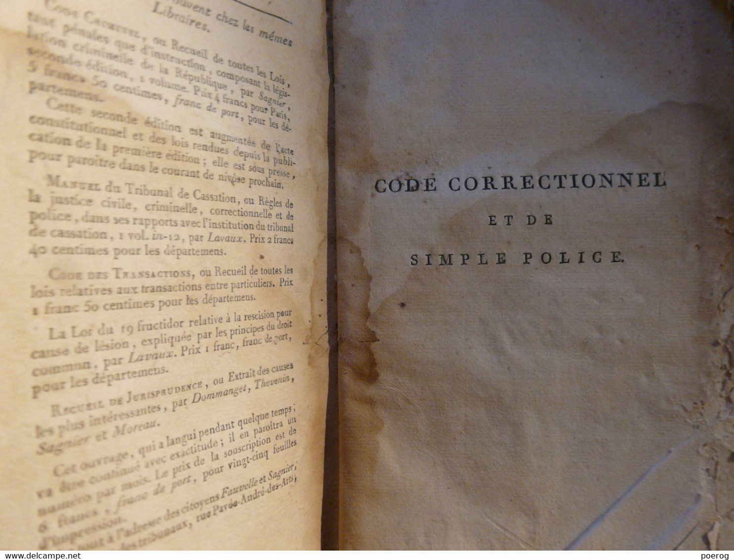 CODE CORRECTIONNEL ET DE SIMPLE POLICE - AN VII - 1799 - FAUVELLE ET SAGNIER PARIS - Decretos & Leyes