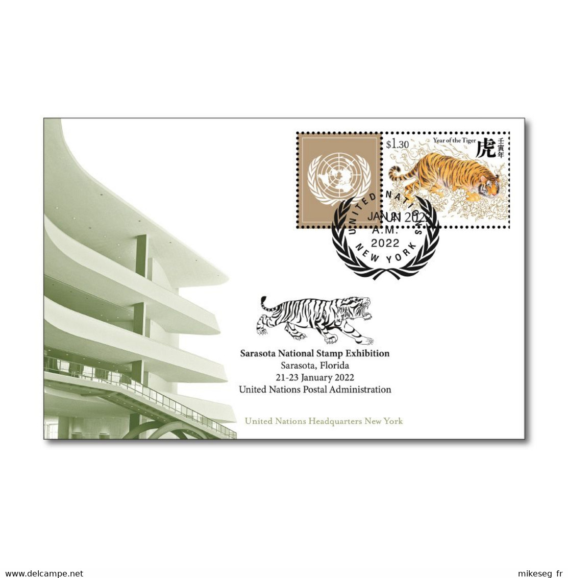 ONU New-York 2022 - Show Card SARASOTA 21_23-01-2022 - Timbre Year Of The Tiger Horoscope Chinois - Cartoline Maximum