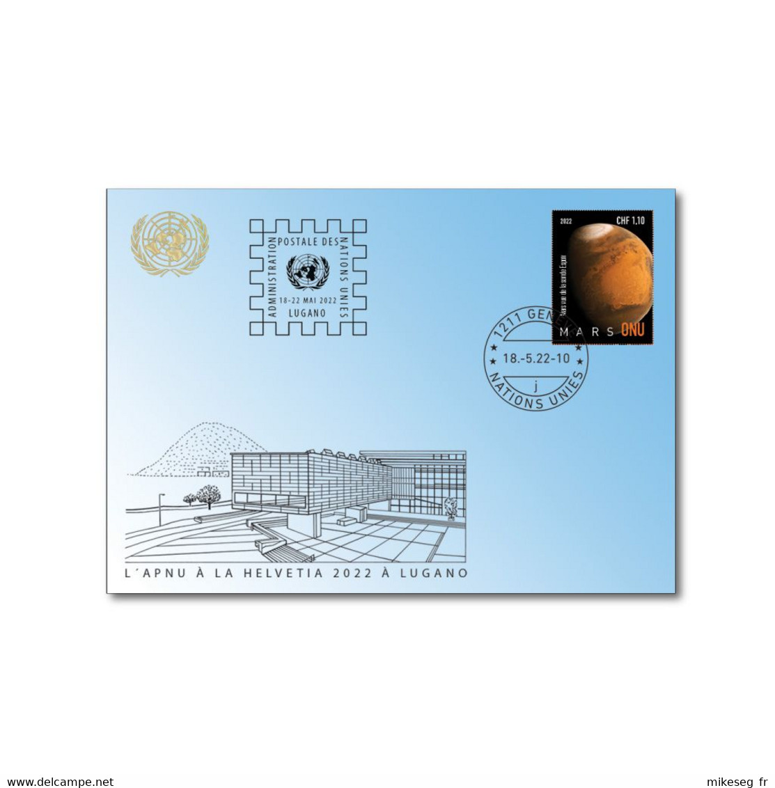 ONU Genève 2022 - Blue Card HELVETIA Lugano 10-22 Mai 2022 - Timbre Mars - Cartoline Maximum