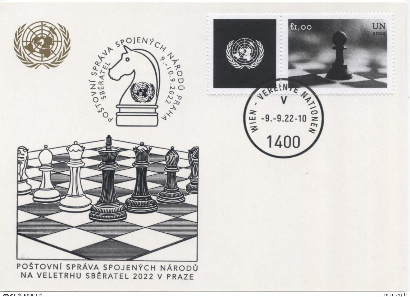 ONU Vienne 2022  - White Card Sbératel Prague 9-10 9 2022 - Timbre Echecs Chess Schach - Cartes-maximum