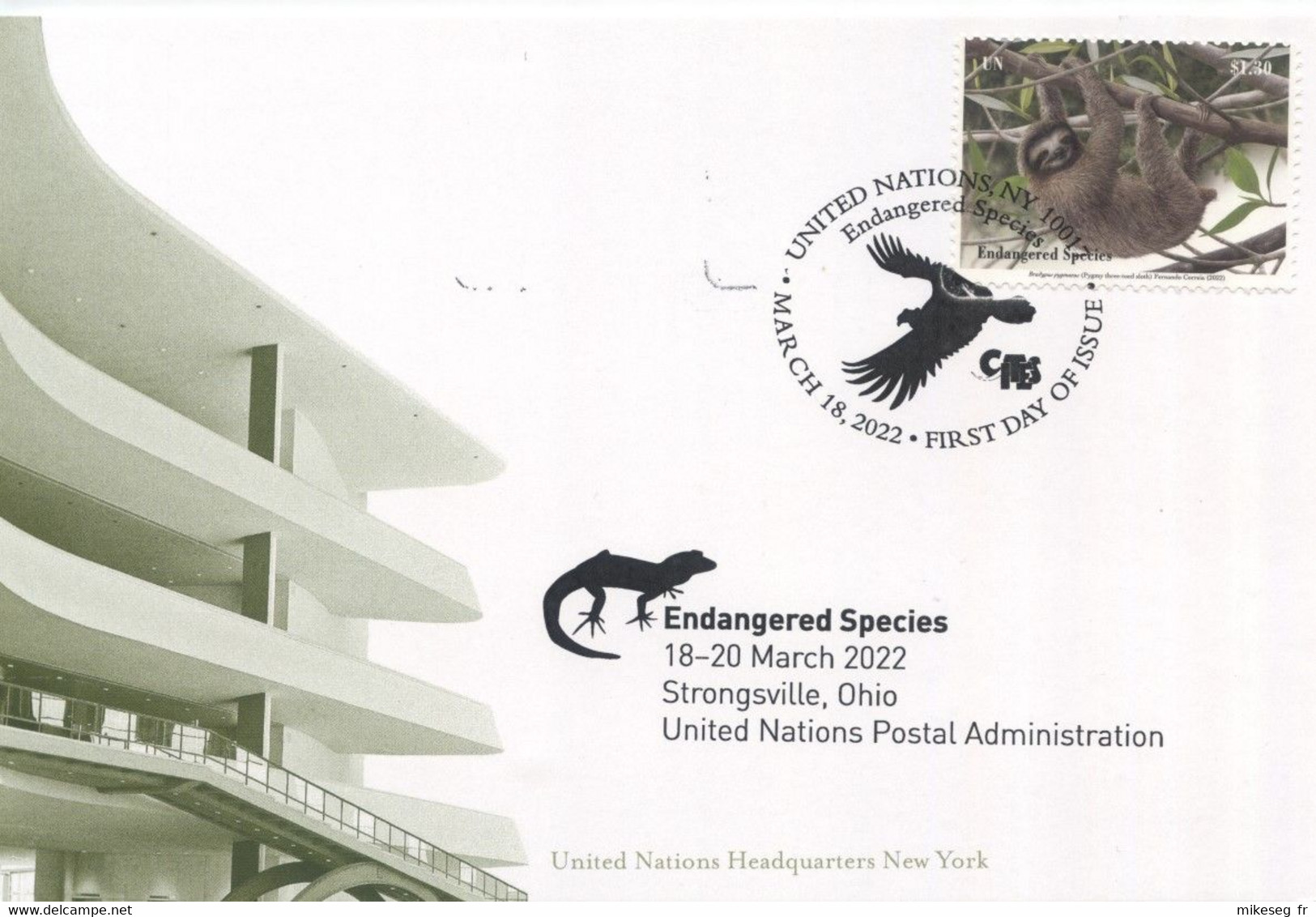 ONU New-York 2022 - Show Card Strongsville 18_20-03-2022 - Timbre Endangered Species - Tarjetas – Máxima