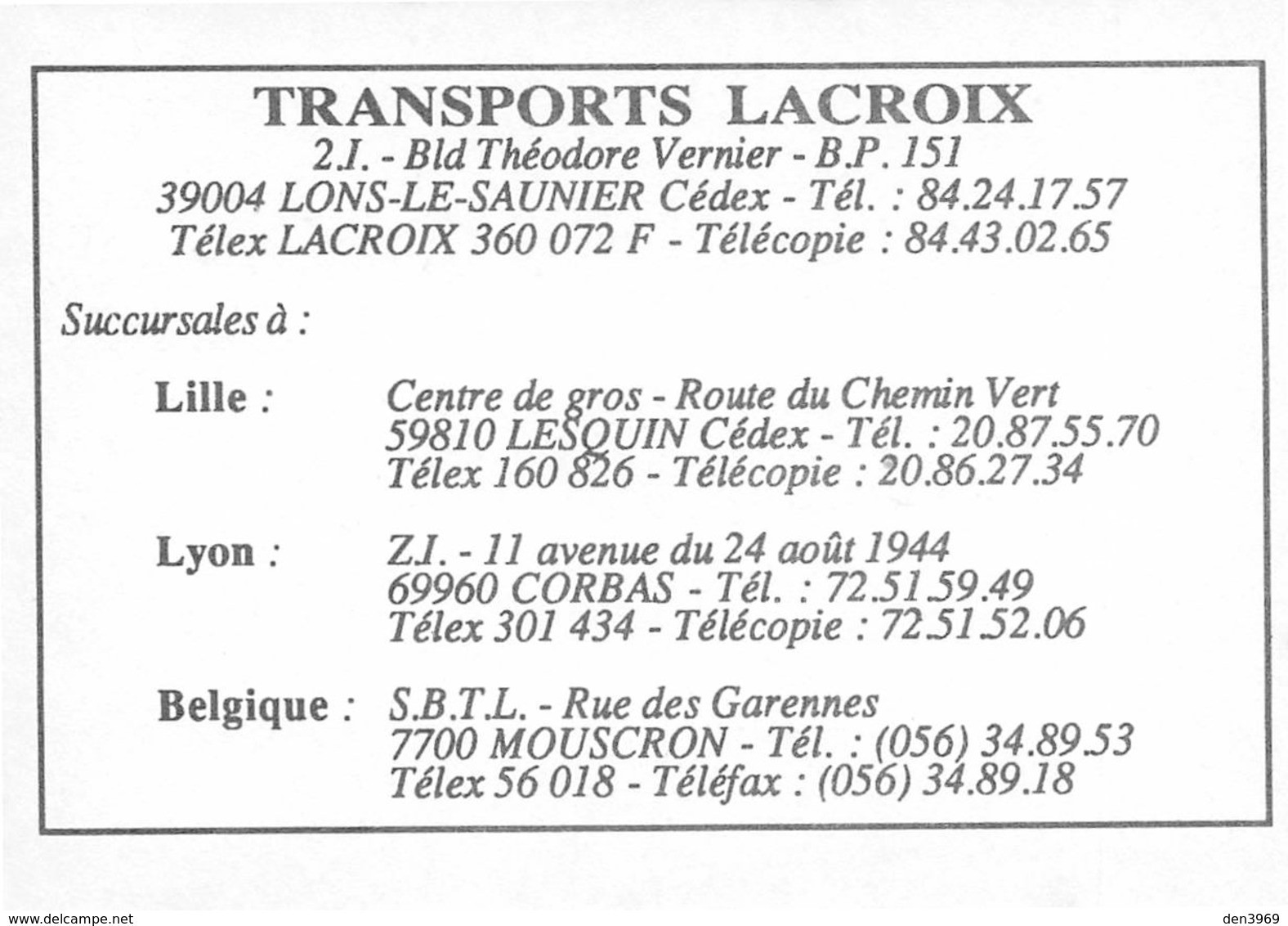Bernard VEYRI - Carte Publicitaire Pour Les Transports Lacroix à Lons-le-Saunier - Camion Semi-Remorque Poids-Lourd - Veyri, Bernard