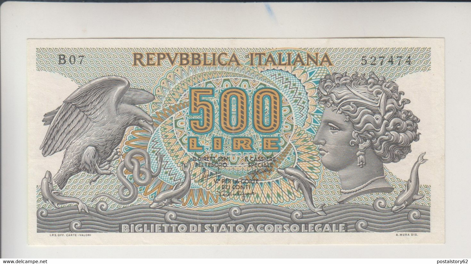 Repubblica Italiana, Biglietto Di Stato - Lire 500 " Testa Di Aretusa " Dec. P.R. 20 Giugno 1966  FDS - 500 Liras