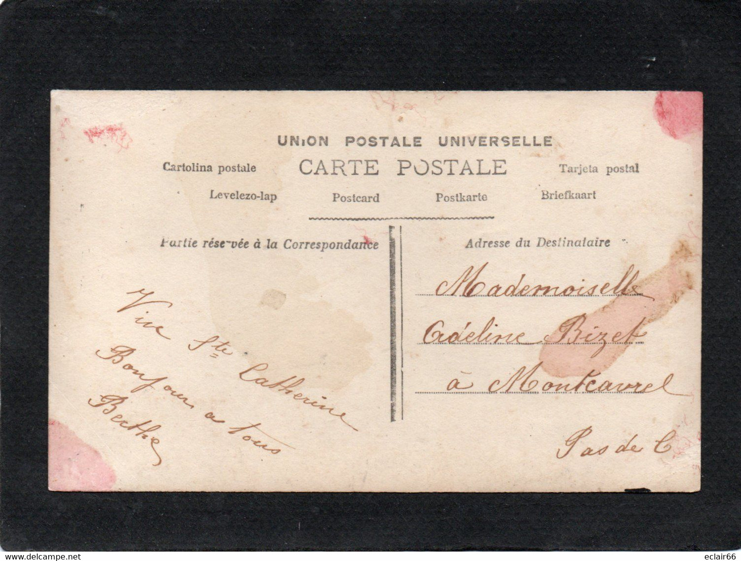 GAGE D'AFFECTION 3535 - FEMME Fleurs Fantaisie Cadre Vive Sainte Catherine - Union Postale Universelle - Réceptions