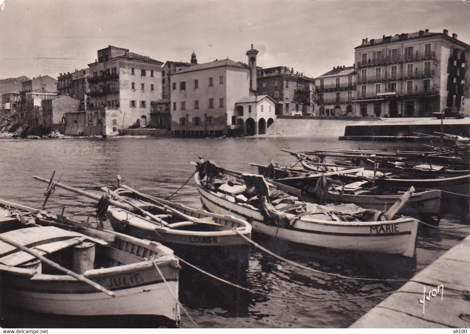 A19748 - PROPRIANO CORSE LE PORT FRANCE POST CARD USED 1962 STAMP REPUBLIQUE FRANCAIS FISHING BOATS PORT - Pêche