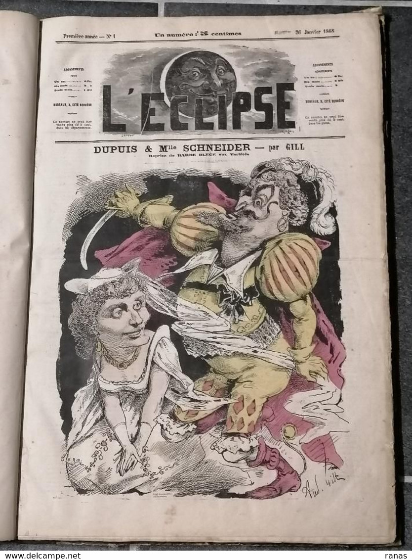 Reliure L'éclipse Première Année 1868 André Gill Pépin Pilotell + Doubles Pages + Crémieux Grévy Gambetta Pot De Chambre - 1850 - 1899