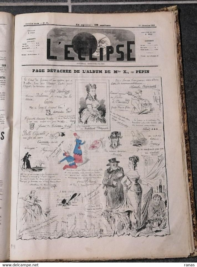 Reliure L'éclipse Première Année 1868 André Gill Pépin Pilotell + Doubles Pages + Crémieux Grévy Gambetta Pot De Chambre - 1850 - 1899