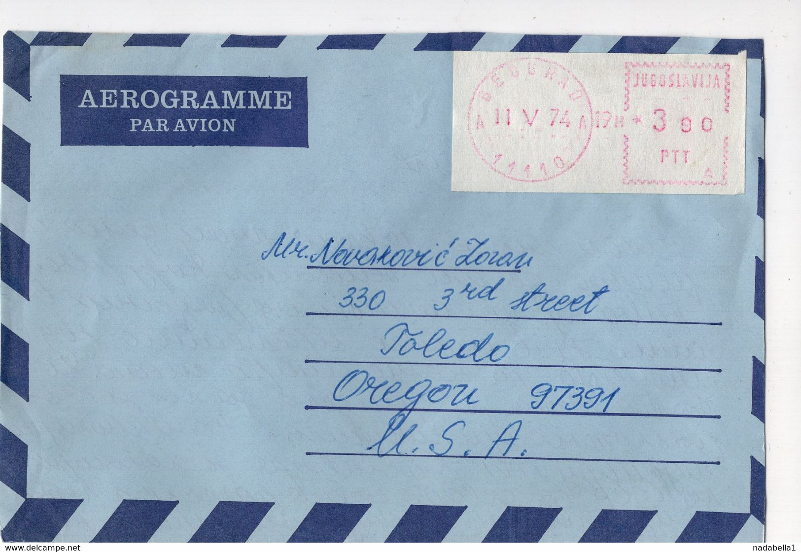 1974. YUGOSLAVIA,SERBIA,BELGRADE,AIRMAIL TO USA - Poste Aérienne