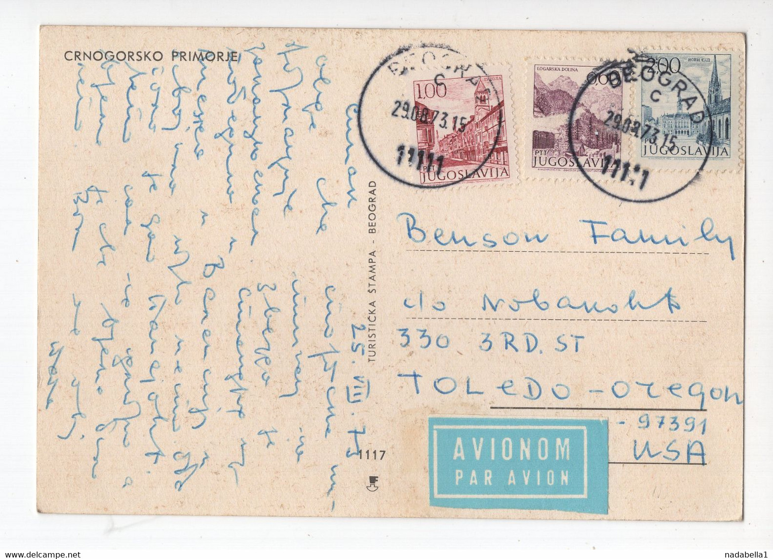 1973. YUGOSLAVIA,SERBIA,BELGRADE,AIRMAIL TO USA,MONTENEGRO MULTI VIEW POSTCARD,USED - Airmail