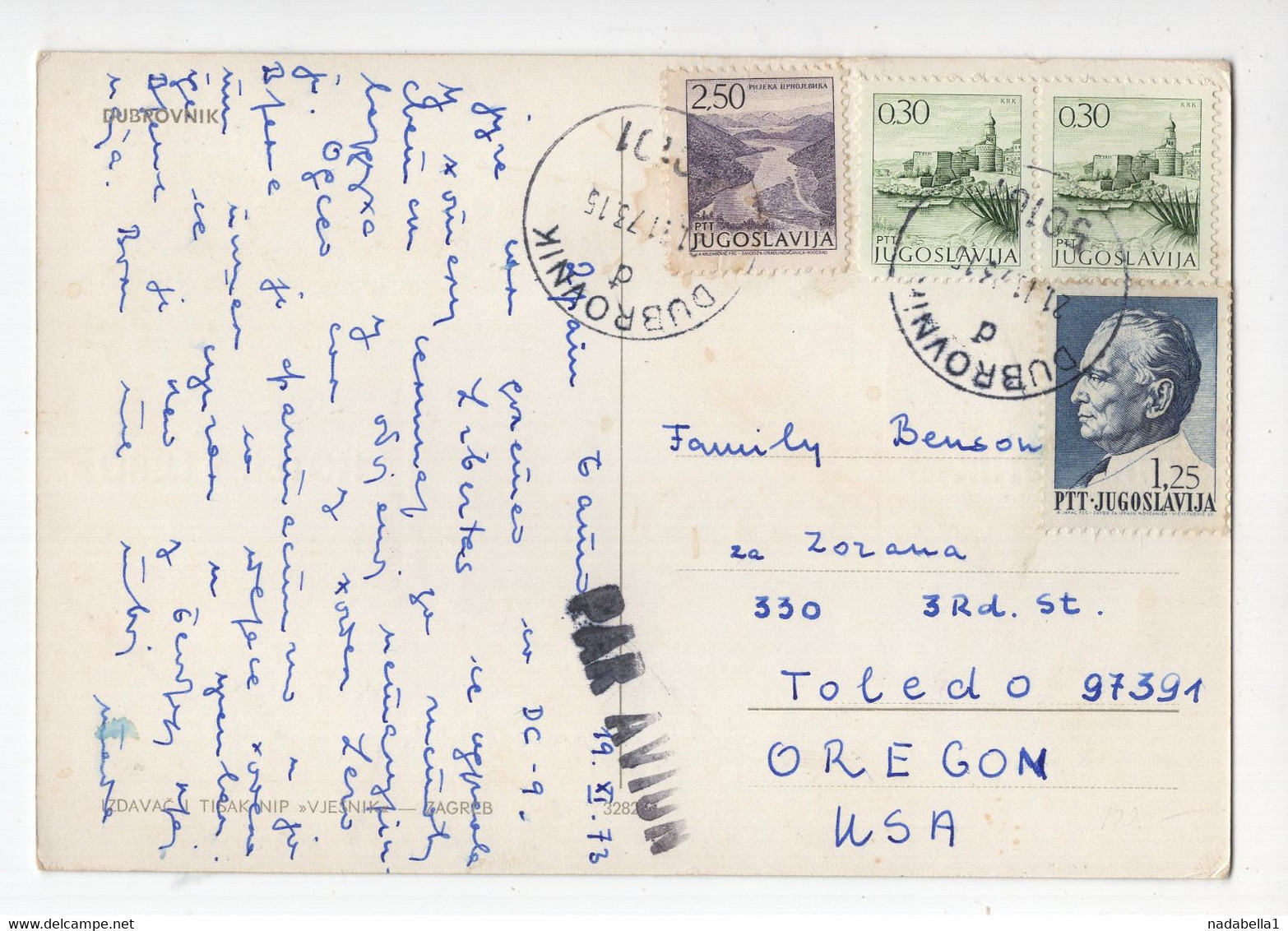 1973. YUGOSLAVIA,CROATIA,DUBROVNIK AIRMAIL TO USA,HOTEL LERO,MULTI VIEW POSTCARD,USED - Airmail