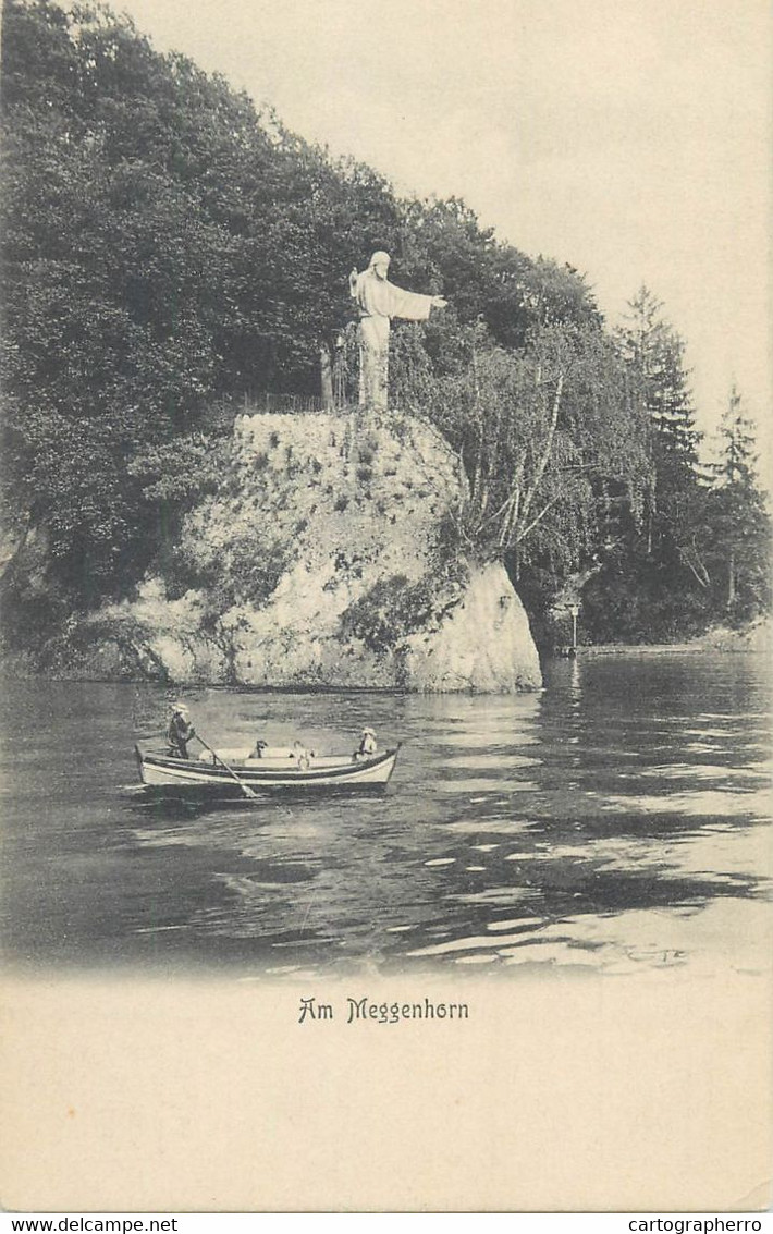 Switzerland Postcard Am Meggenhorn Christus Statue Rowboat - Meggen