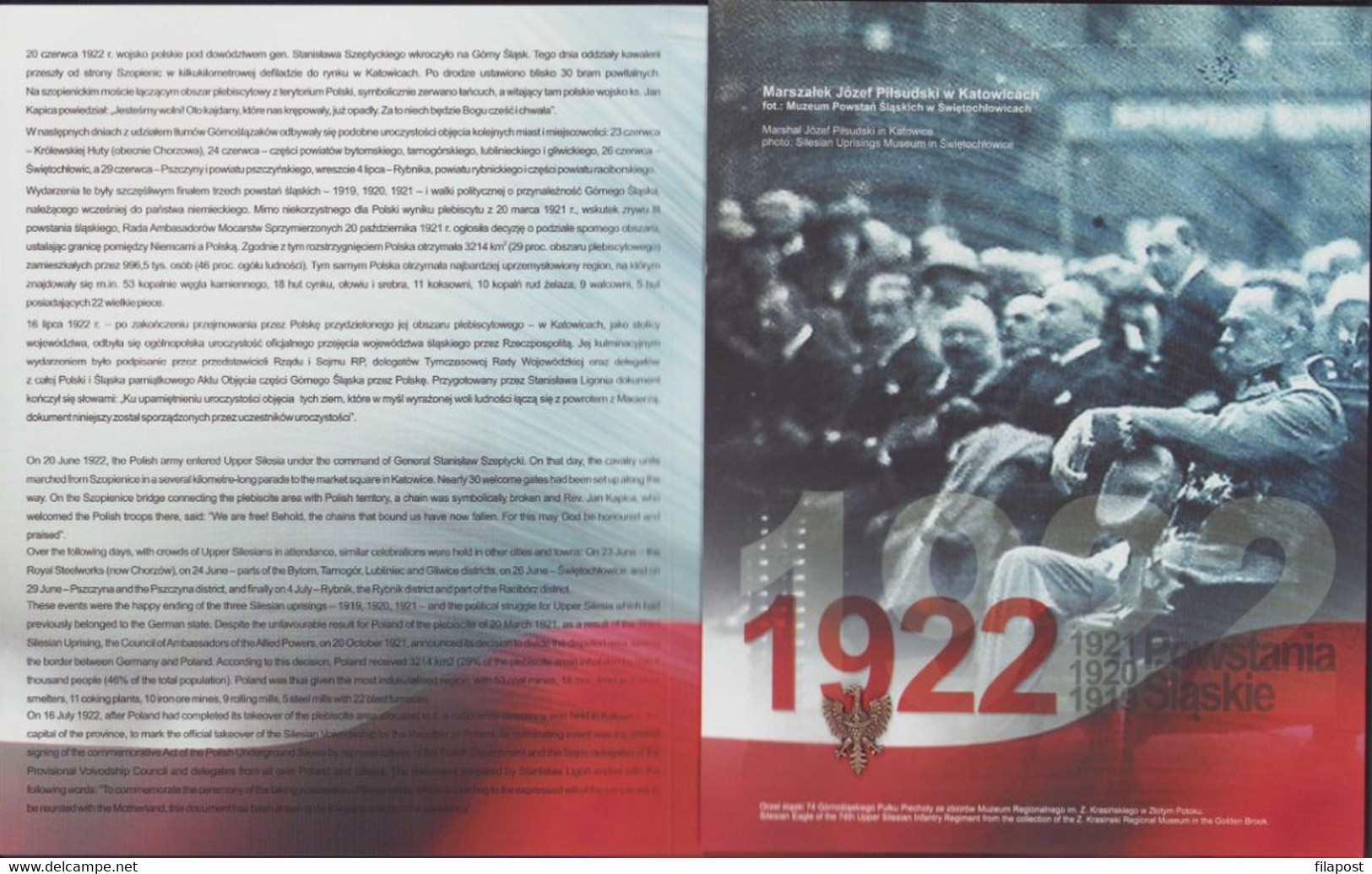 Poland 2022 Booklet / Return Of Upper Silesia To Poland, Polish Army, Gen Stanisław Szeptycki /with Eagle Pin!! - Booklets