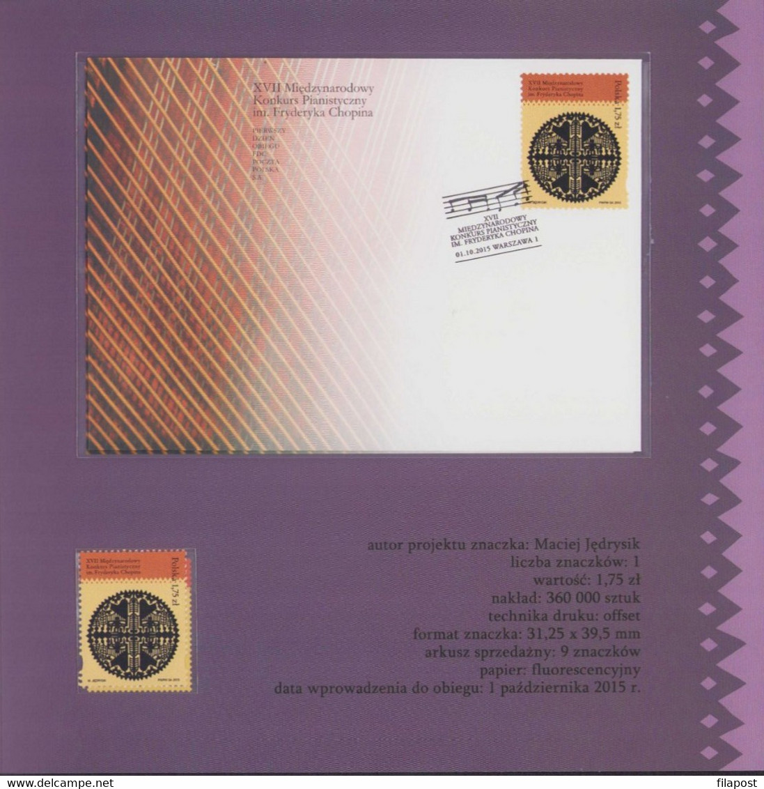 Poland 2015 Booklet / 17th International Fryderyk Chopin Piano Competition, Music, Art, Instrument / Stamp MNH** + FDC - Markenheftchen