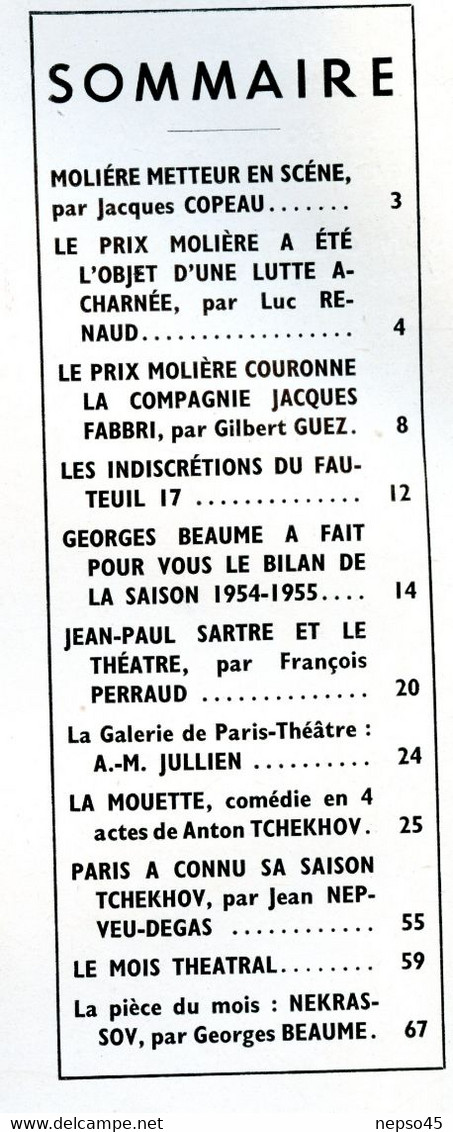 Revue Paris-Théâtre De Juillet 1955.La " Mouette " De A.P.Tchekhov.Pièce En 4 Actes.Jean-Paul Sartre Et Son Théâtre. - Toneel & Vermommingen