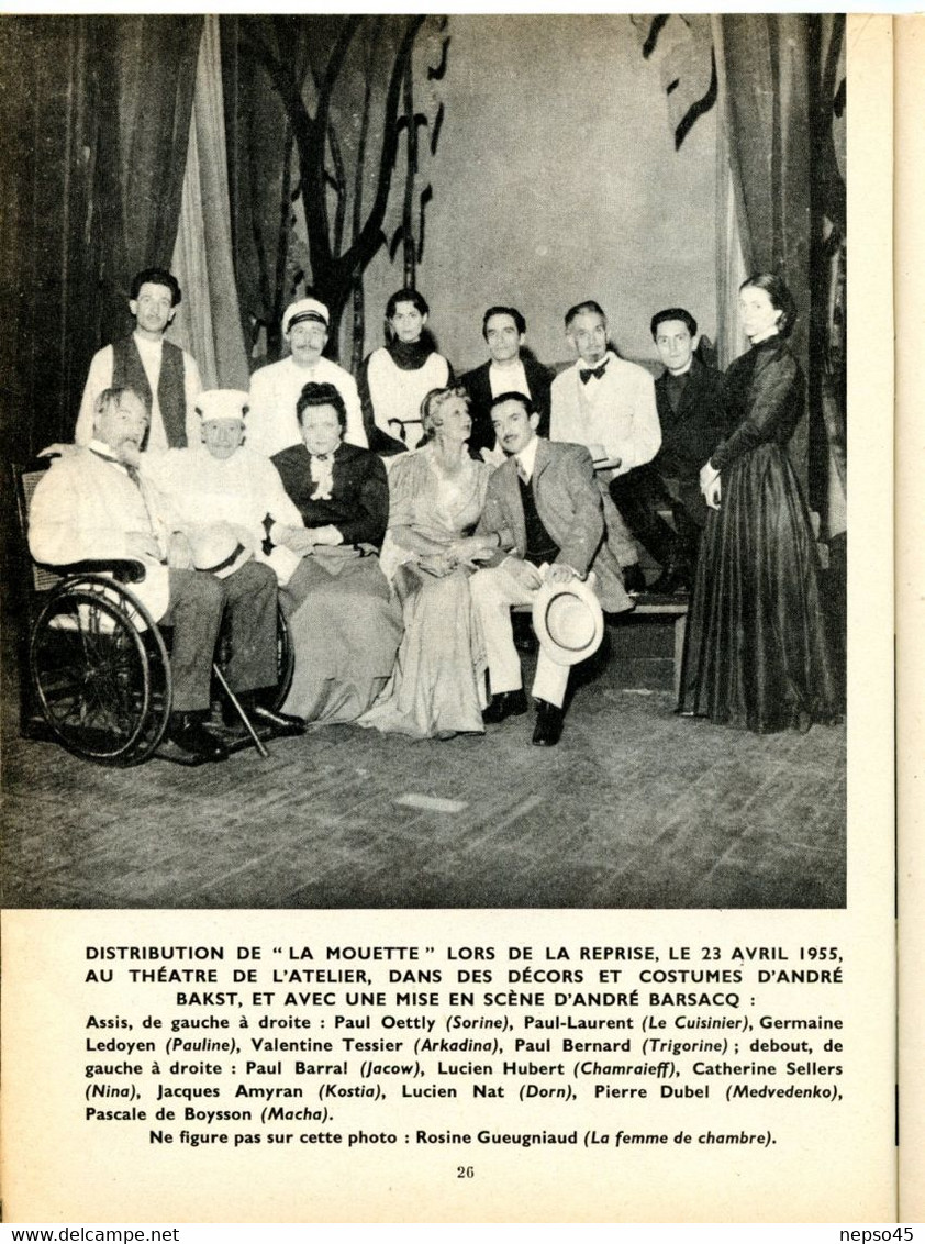 Revue Paris-Théâtre de Juillet 1955.La " Mouette " de A.P.Tchekhov.Pièce en 4 actes.Jean-Paul Sartre et son Théâtre.