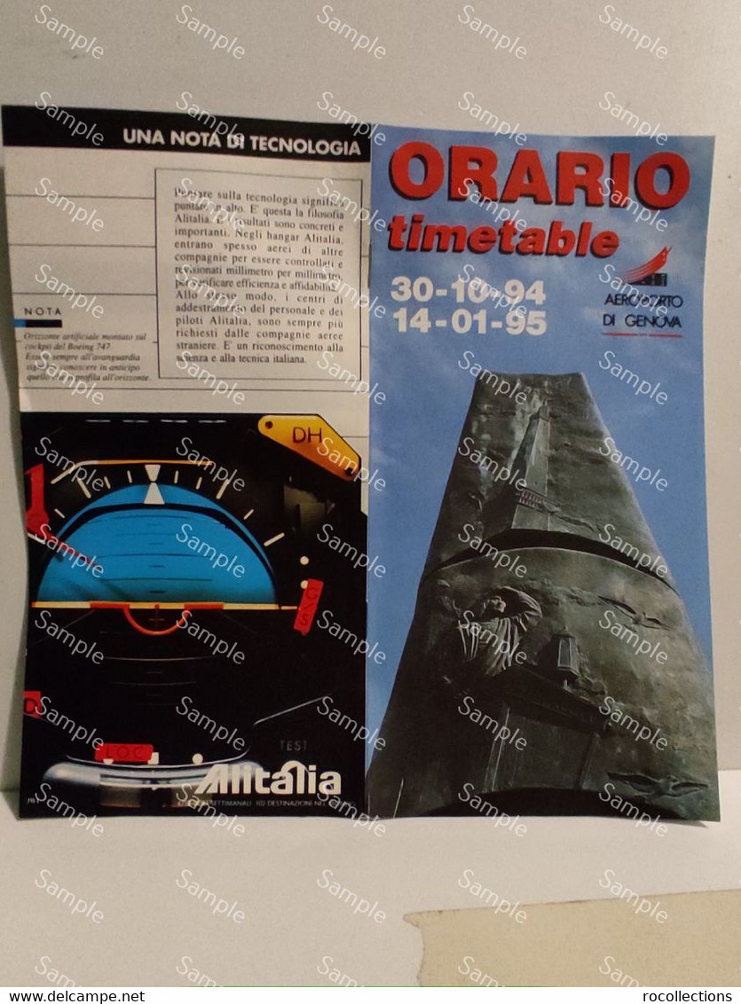 Aviazione ALITALIA Aeroporto Genova Timetable ORARIO 1994 - 1995 - Europa