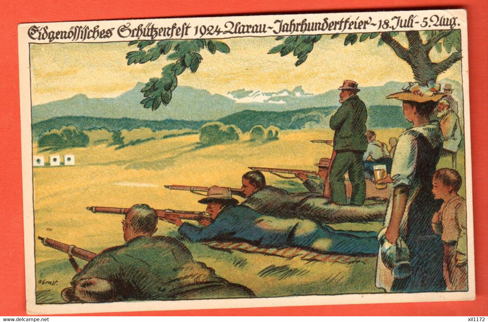 ZSA-28  Eidgenössisches Schützenfest 1924 Aarau Jahrhundertfeier Litho Militär. Offizielle Festpostkarte. NG - Aarau