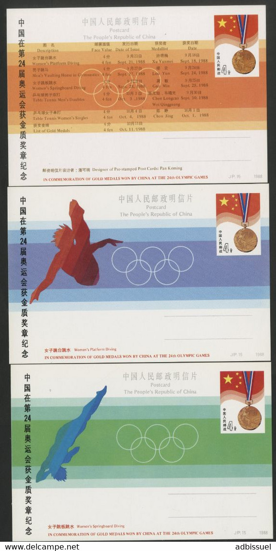 CHINA POSTAL STATIONERY 3 Postcards In Commemoration Of Gold Medals Won By China. - Cartoline Postali