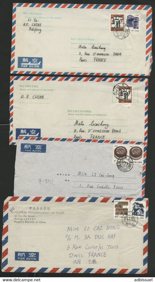 1990 - 99 CHINA Set Of 4 Envelopes, Travelled By Airmail To France - Lettres & Documents