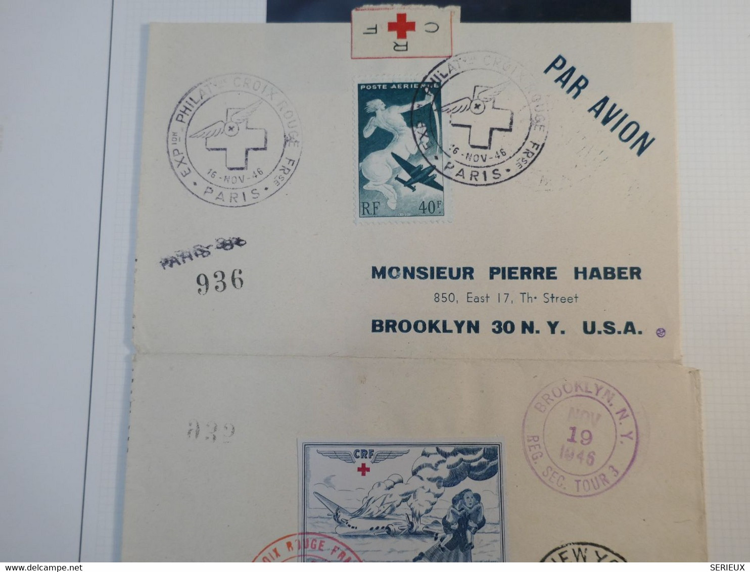 BG14 FRANCE BELGIQUE USA  BELLE LETTRE RECO. RRR 1946  VIGNETTE CRF ++AERIEN++AFFRANCH. PLAISANT - 1927-1959 Covers & Documents