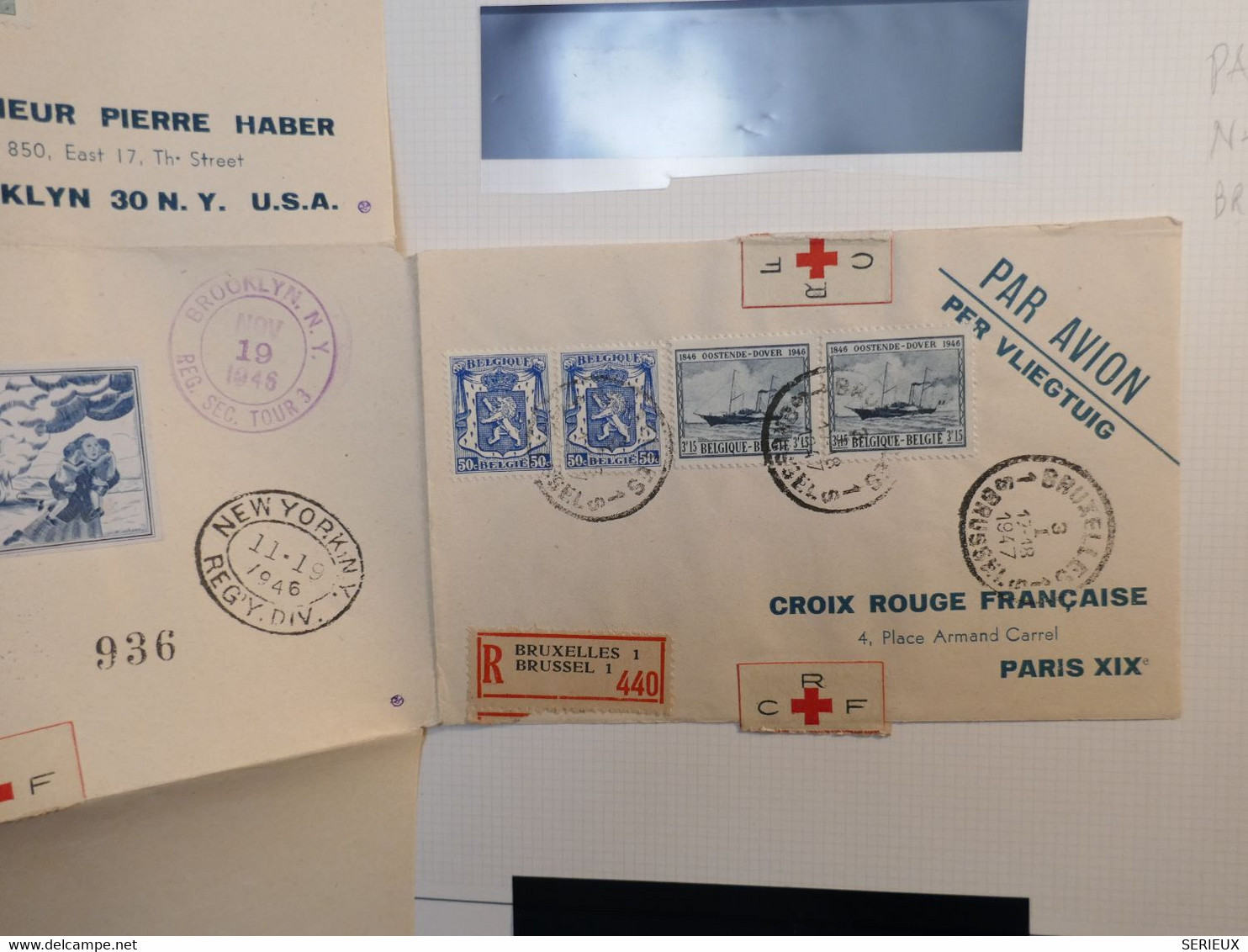 BG14 FRANCE BELGIQUE USA  BELLE LETTRE RECO. RRR 1946  VIGNETTE CRF ++AERIEN++AFFRANCH. PLAISANT - 1927-1959 Lettres & Documents
