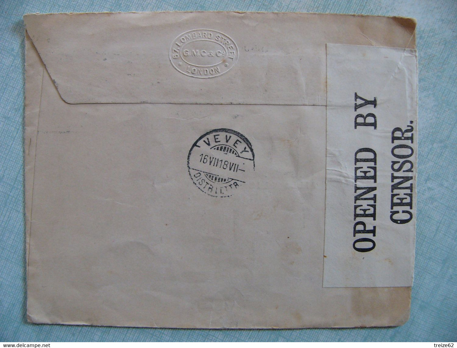 1918 Enveloppe Timbrée Londres London Pour Miss Emily P. Margetson Entre Deux Villes Vevey Suisse Ouvert Par La Censure - Errors, Freaks & Oddities (EFOs