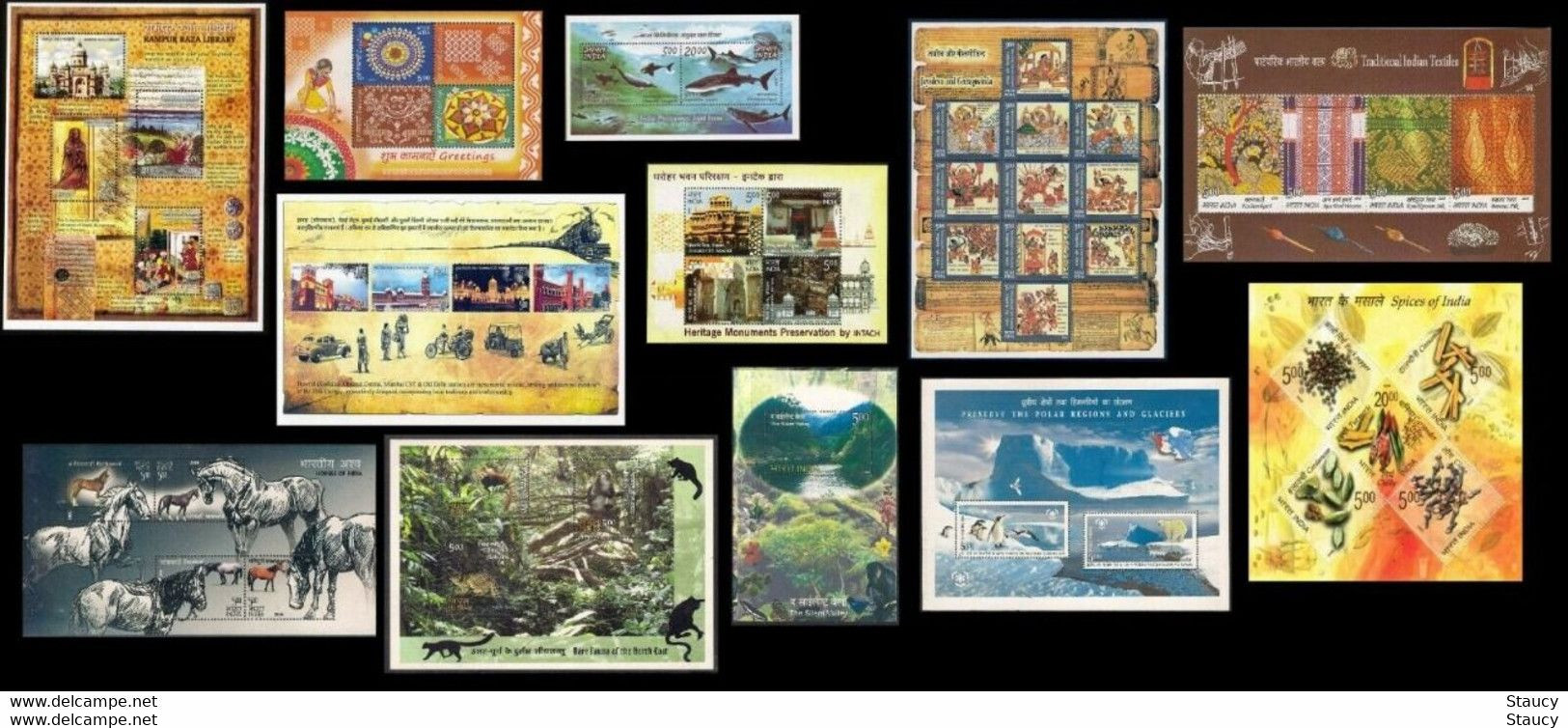 India 2008 Complete/ Full Set Of 16 Mini/ Miniature Sheets Year Pack Sports Military Cinema Fragrant MS MNH As Per Scan - Mussen