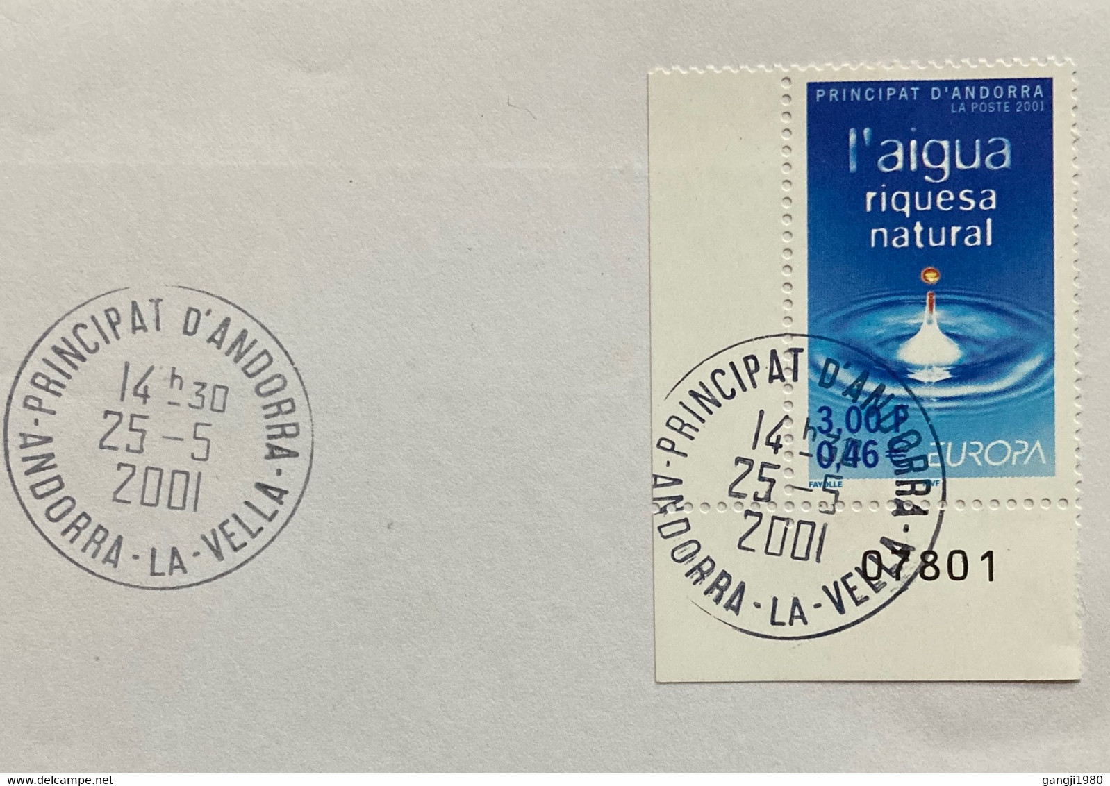 ANDORRA 2001,TRANSCULTURAL PSYCHOLOGY,ILLUSTRATED SPECIAL USED COVER, EUROPA,NAIGUA RIQUESA NATURAL, STAMP PLATET NUMBER - Cartas & Documentos