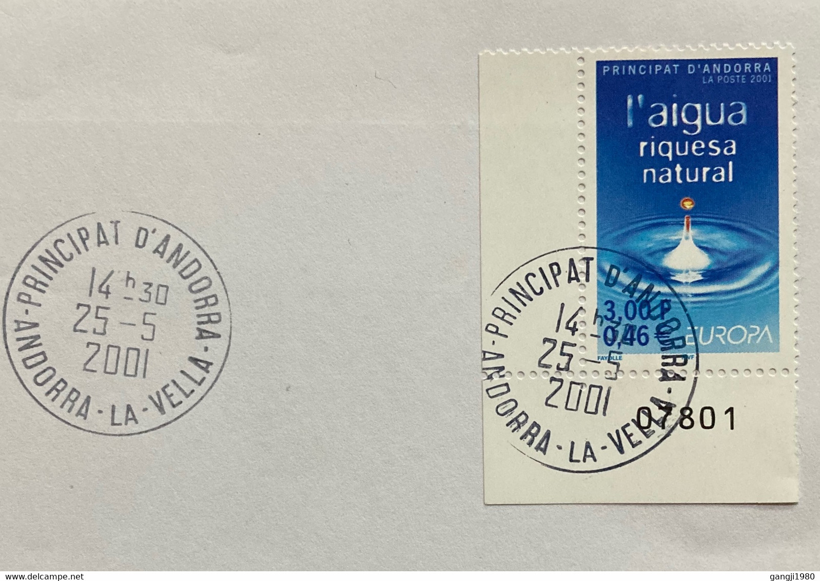 ANDORRA 2001,TRANSCULTURAL PSYCHOLOGY,ILLUSTRATED SPECIAL USED COVER, EUROPA,NAIGUA RIQUESA NATURAL, STAMP PLATET NUMBER - Storia Postale