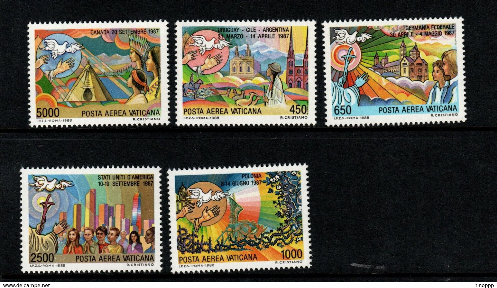 Vatican City AP 985-89  1988 Pope Travels Pope Travels During 1987  Mint Never Hinged - Usati