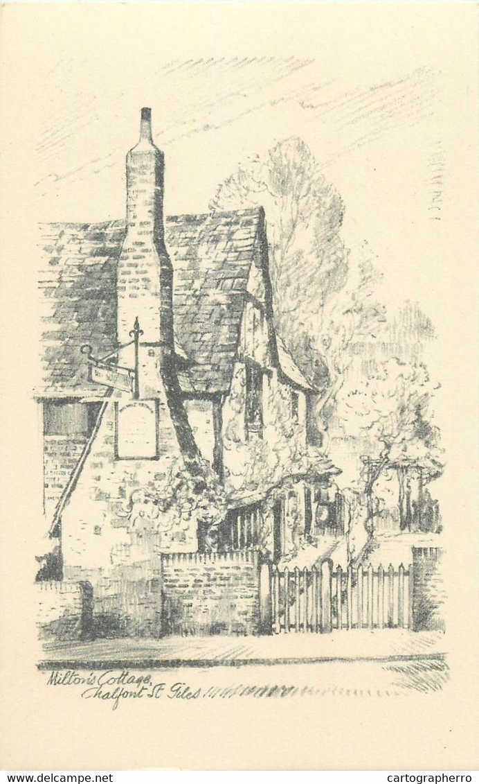 UK Postcard Buckinghamshire Milton's Cottage Chalfont St. Giles Drawing - Buckinghamshire