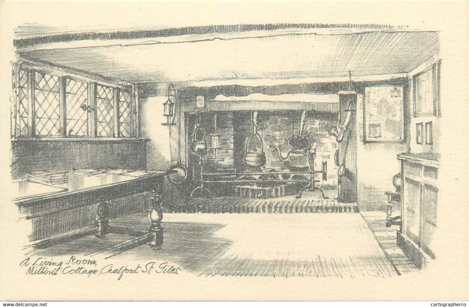 UK Postcard Buckinghamshire Milton's Cottage Chalfont St. Giles Drawing A Living Room - Buckinghamshire