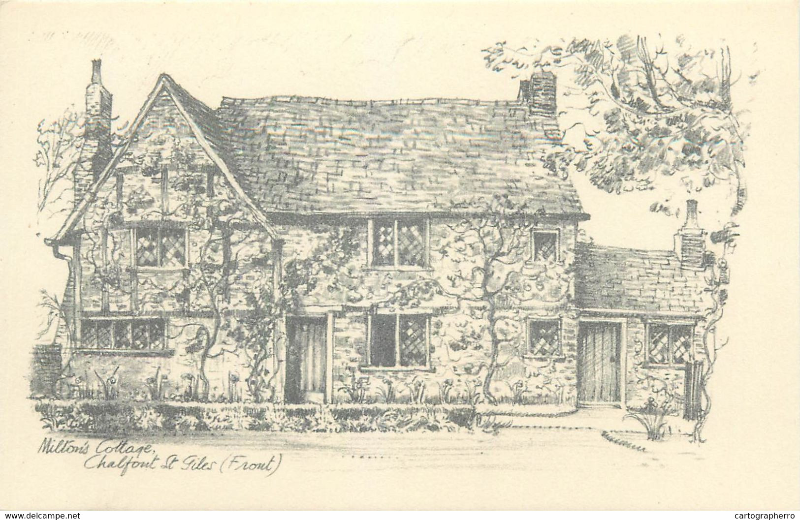 UK Postcard Buckinghamshire Milton's Cottage Chalfont St. Giles Drawing - Buckinghamshire