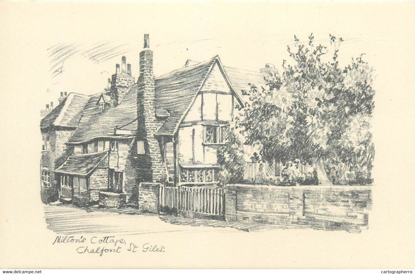 UK Postcard Buckinghamshire Milton's Cottage Chalfont St. Giles Drawing - Buckinghamshire