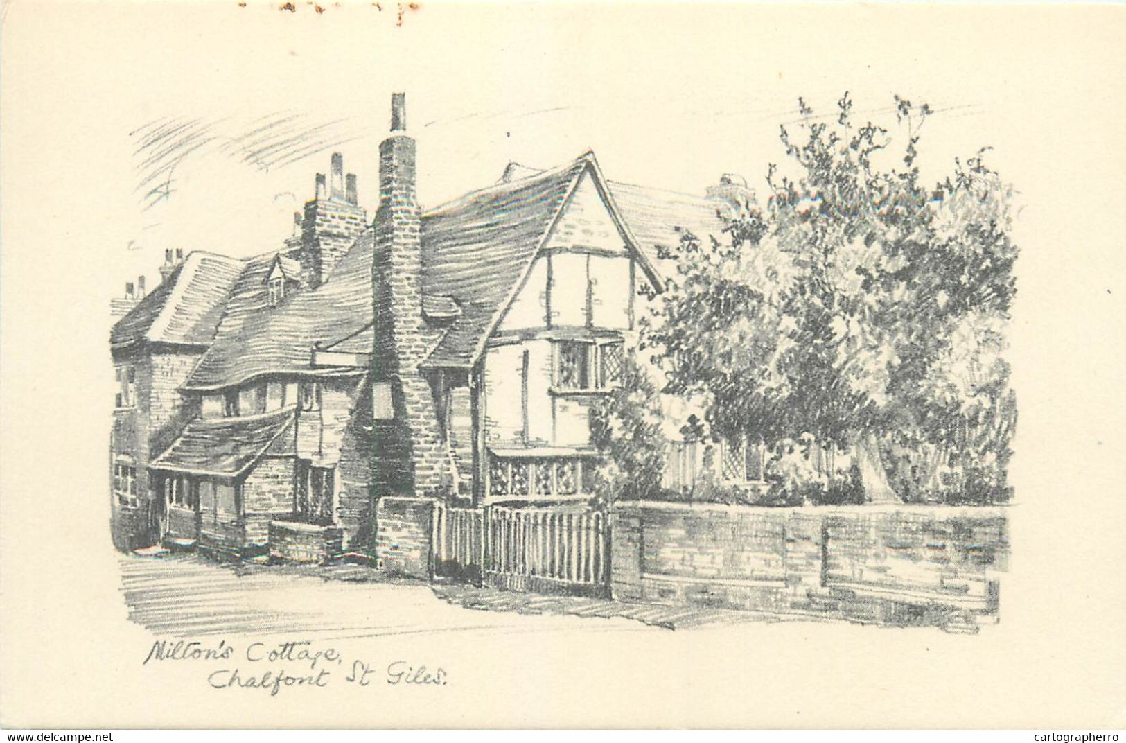 UK Postcard Buckinghamshire Milton's Cottage Chalfont St. Giles Drawing - Buckinghamshire