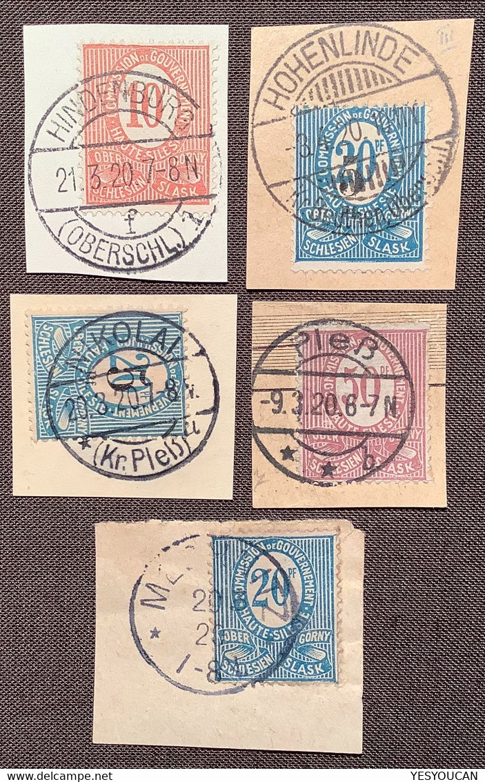 Oberschlesien 1920 5 BESSERE STEMPEL: U.a HOHENLINDE HINDENBURG NIKOLAI (Gorny Slask Poland Tree Arbre Baum - Autres & Non Classés