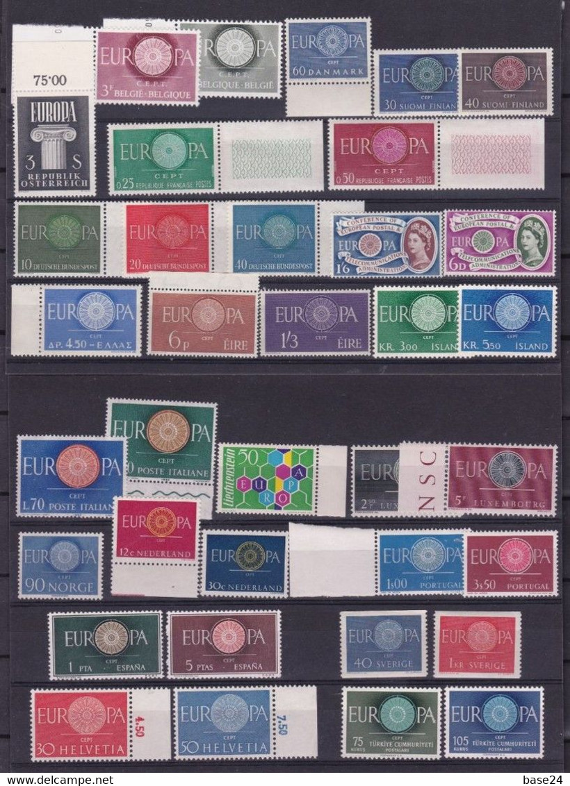 1960 EUROPA CEPT EUROPE  ANNATA  YEAR 20 Paesi (36 Valori) MNH** RUOTA WHEEL - Años Completos