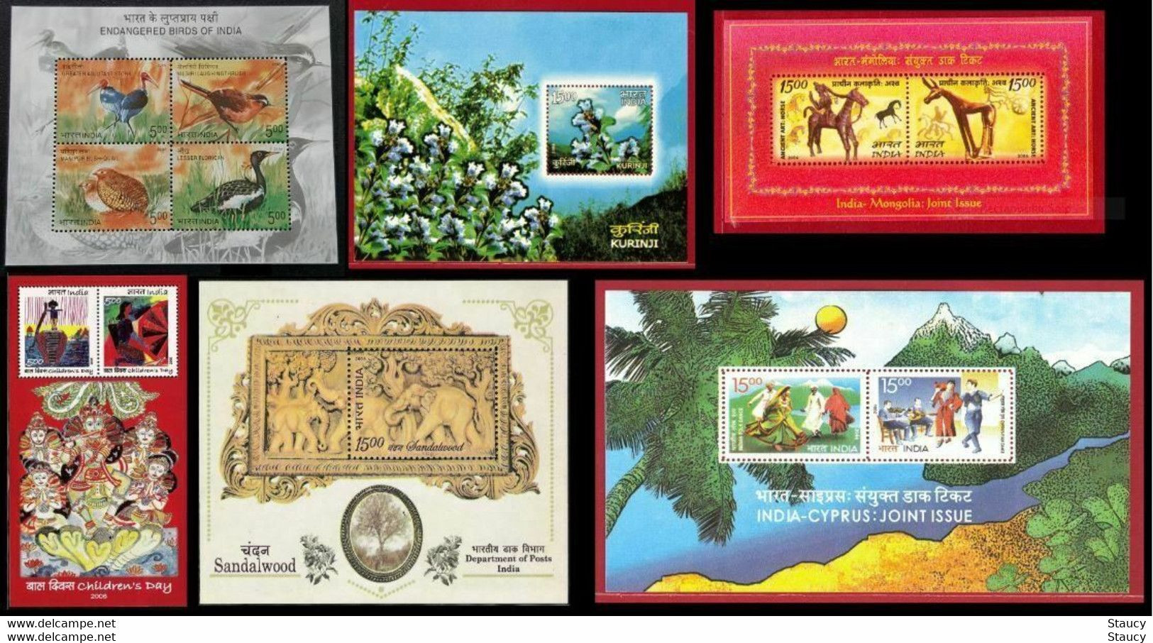 India 2006 Complete/ Full Set Of 6 Mini/ Miniature Sheets Year Pack Birds Flowers Art Dance Aroma MINIATURE SHEET MS MNH - Oies