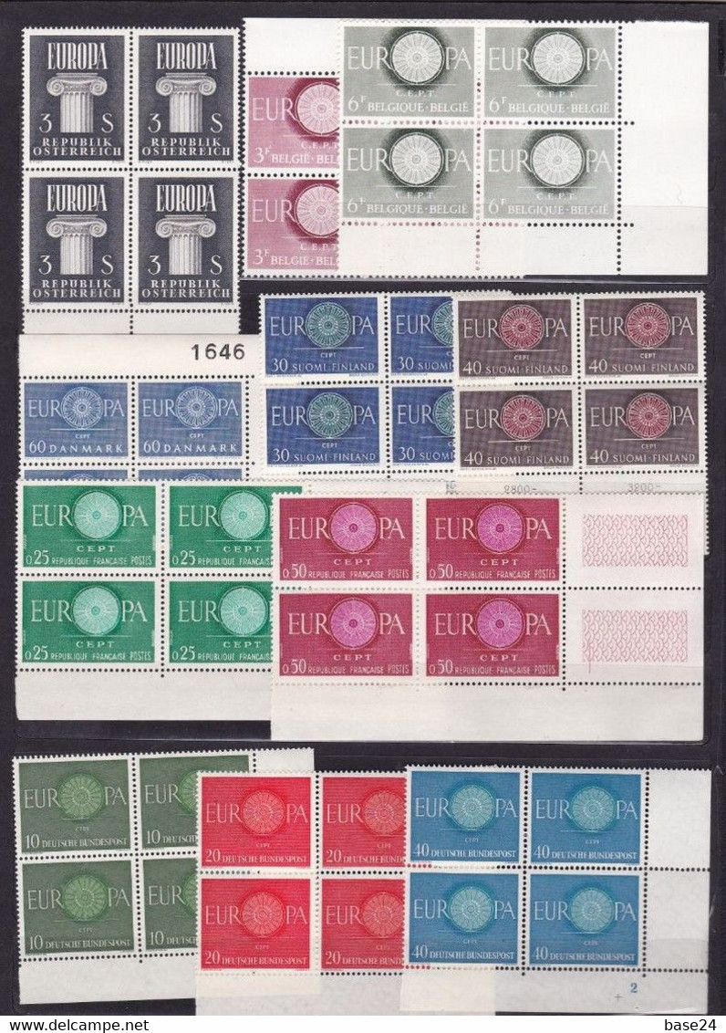 1960 EUROPA CEPT EUROPE  ANNATA In Quartina Block Of 4 YEAR 20 Paesi (36 Valori) MNH** RUOTA - WHEEL - Années Complètes