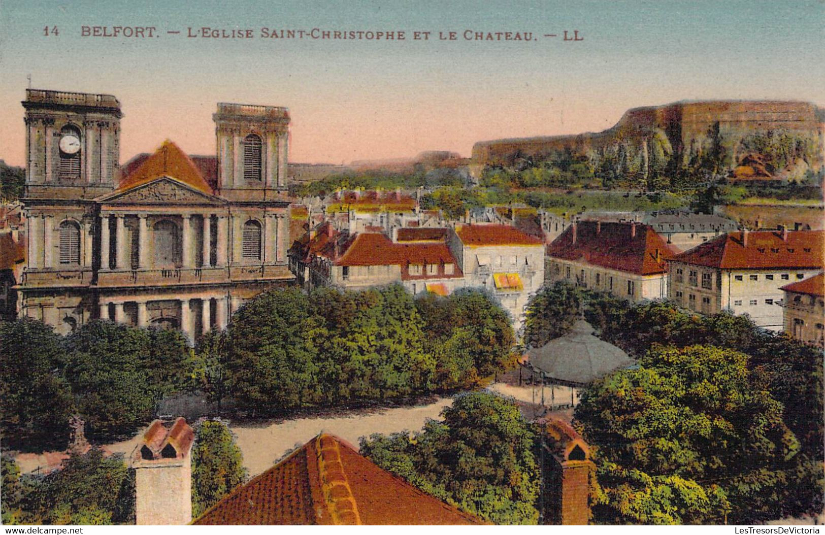 CPA FRANCE - 90 - BELFORT - L'église St Christophe Et Le Chateau - LL - Colorisée - Belfort - City