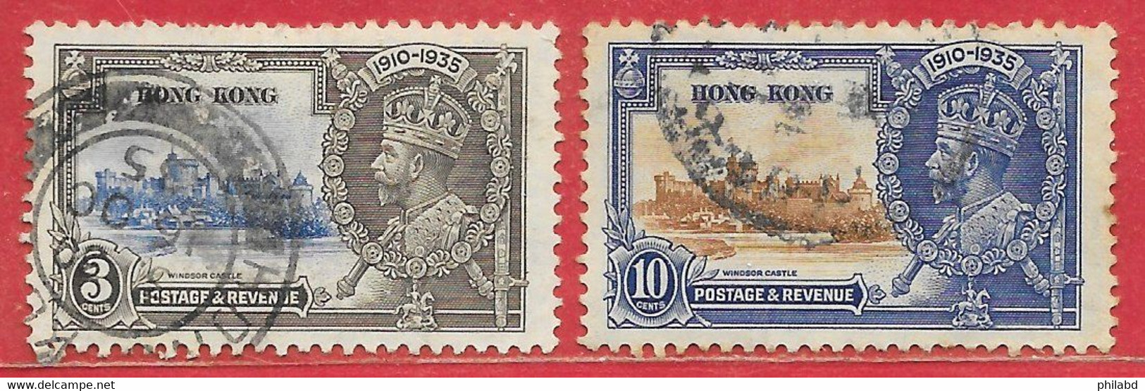 Hong Kong N°132 3c Gris & Outremer, N°134 10c Bleu-violet & Brun-rouge (filigrane Ca Multiple, Dentelé 11x12) 1935 O - Usados
