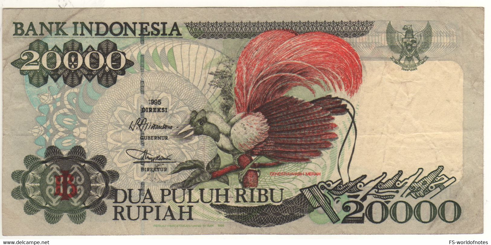 INDONESIA  20'000 Rupiah  P135b   1995-96    " Bird Of Paradise + Clove Flower, Map Of Indonesia At Back " - Indonésie