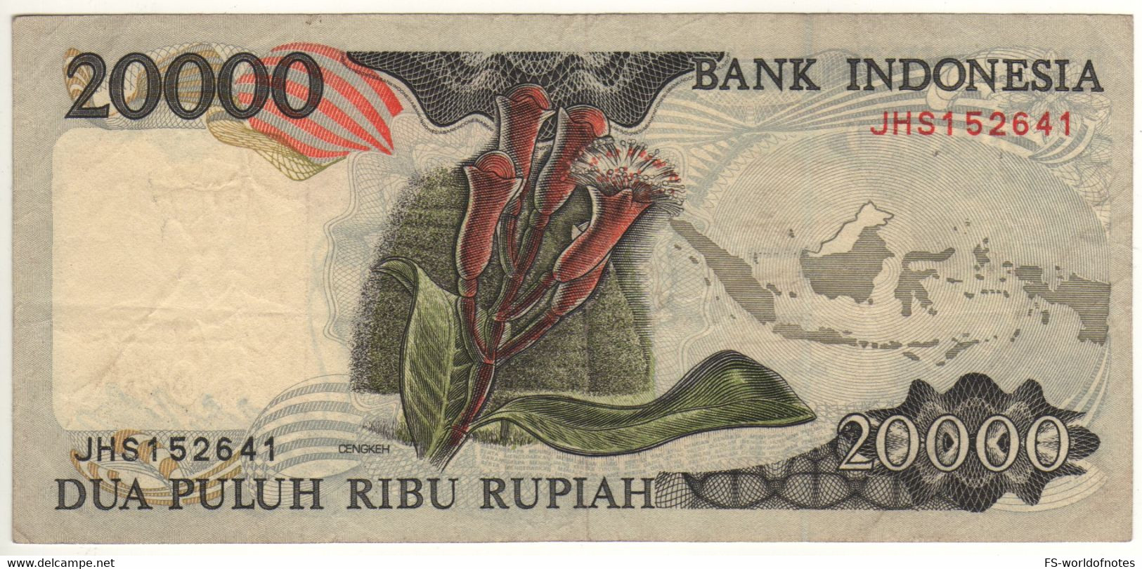INDONESIA  20'000 Rupiah  P135b   1995-96    " Bird Of Paradise + Clove Flower, Map Of Indonesia At Back " - Indonésie