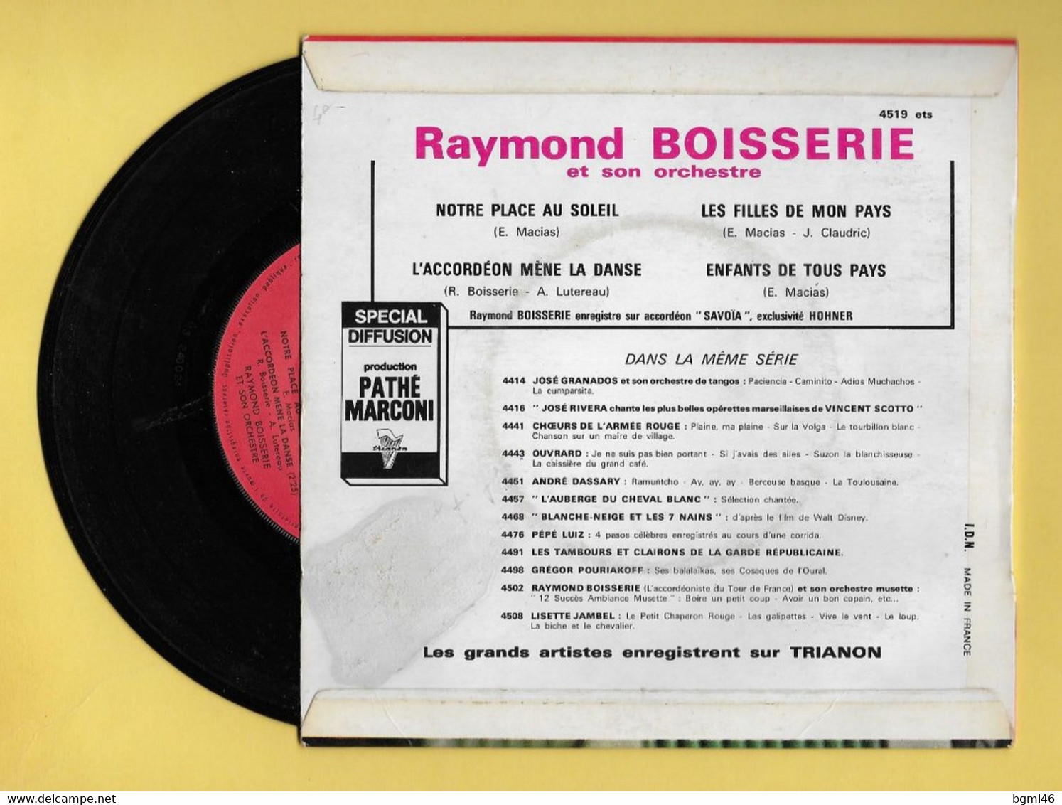 Disque Vinyle 45 Tours : RAYMOND BOISSERIE :  Voir Les 4 Titres Des Chansons Dans La Description..Scan A  : Voir 2 Scans - Strumentali