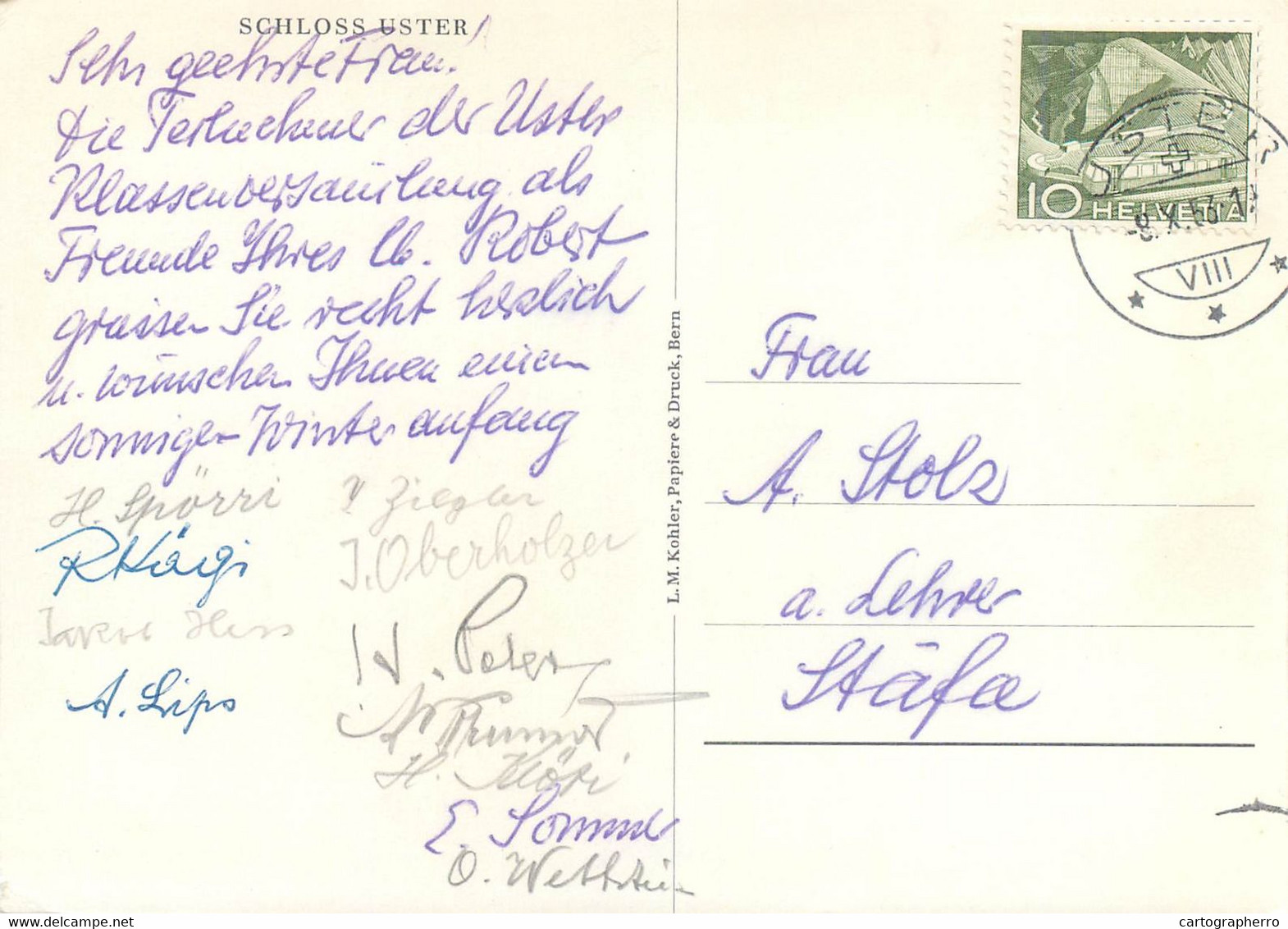 Switzerland Postcard Schloss Uster 1953 - Uster