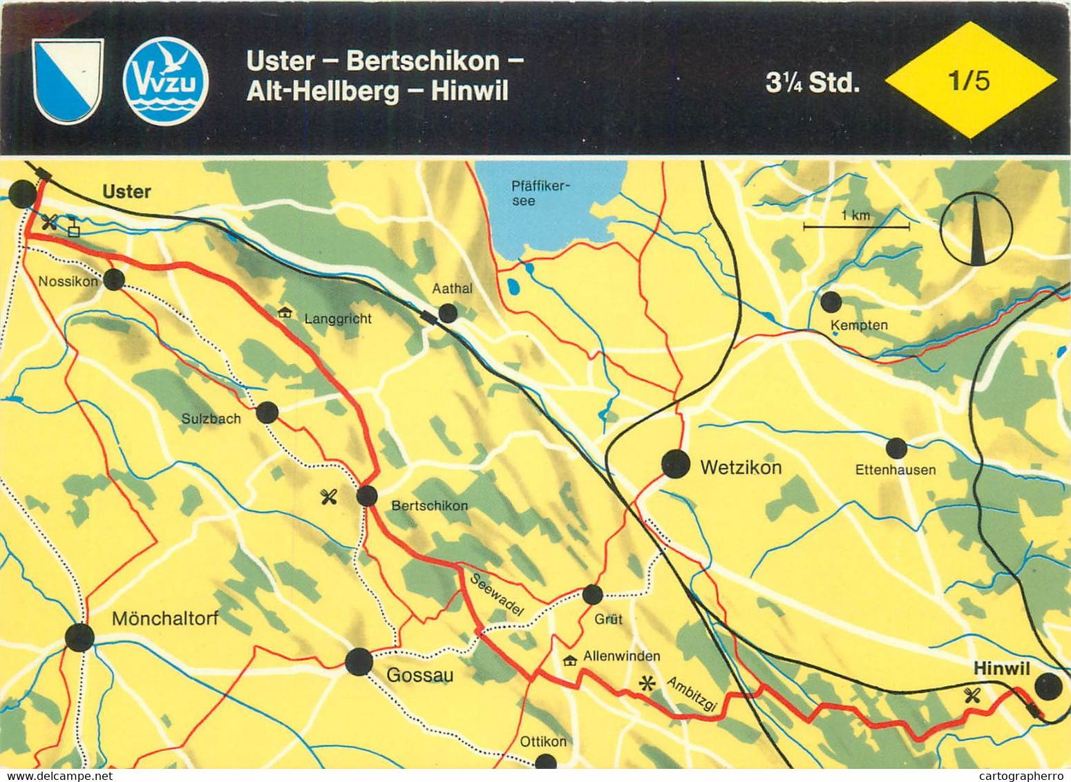 Switzerland Postcard Uster Bertschikon Alt Hellberg Hinwil Map Scene - Hinwil