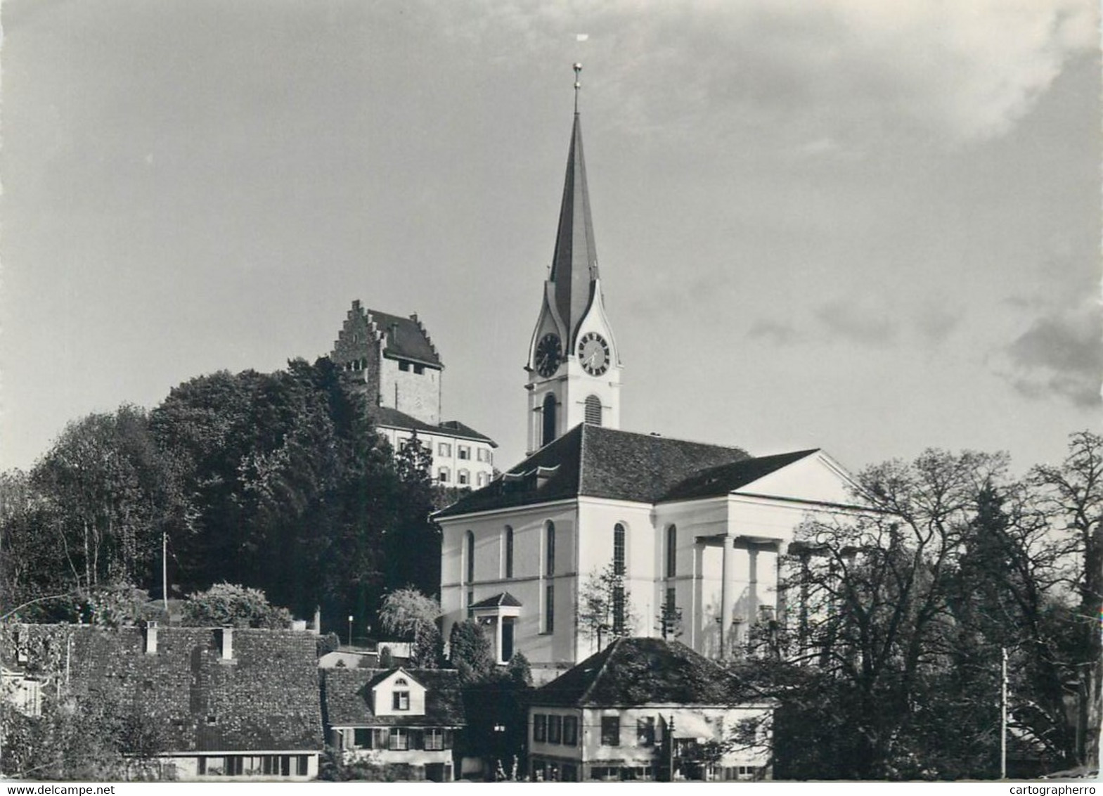 Switzerland Postcard Schloss Und Kirche Uster 1953 Clocktower - Uster