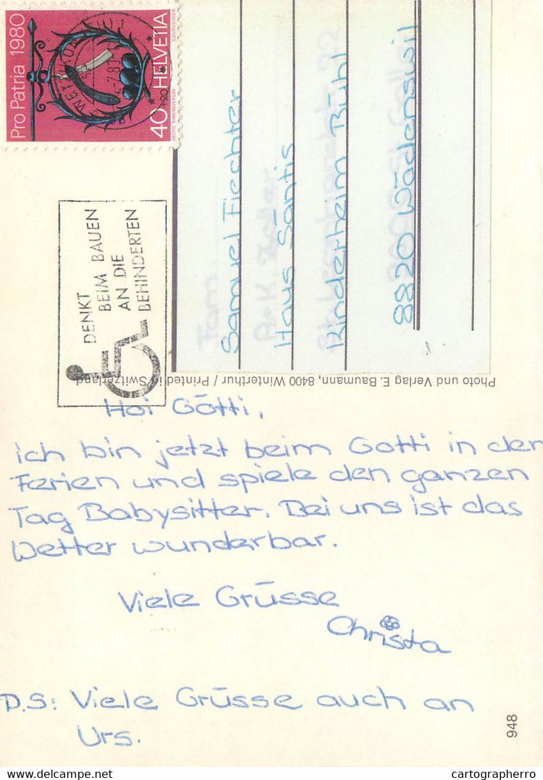 Switzerland Postcard Wetzikon Multi View Pro Patria 1980 Stamp - Wetzikon