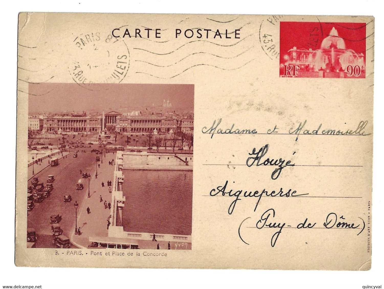 PARIS 87 Entier Carte Postale 90c Fontaine Place De La Concorde Et Pont Yv 2 - Standard Postcards & Stamped On Demand (before 1995)
