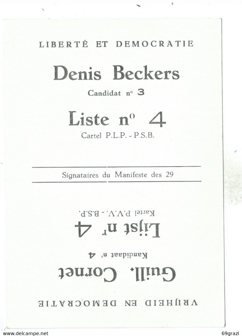 Beersel Vrijheid En Democratie Denis Beckers G. Cornet Cartel P.L.P - P.S.B. Kasteel Luchtopname - Beersel